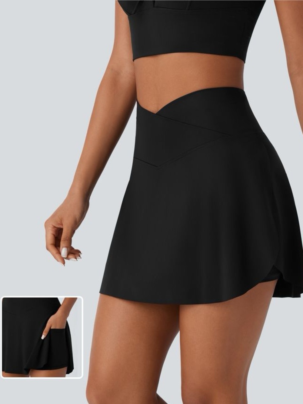 Halara Black High-Waist Skort with Cross Waistband
